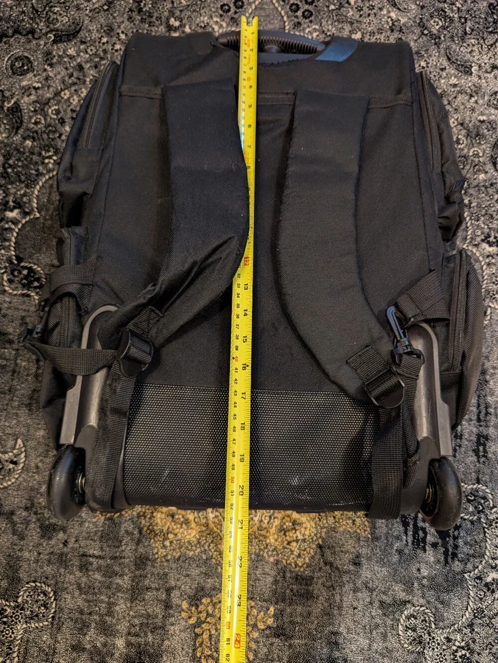 Vtg Bass Black Rolling Backpack Padded Straps Lots Of Pockets Room Travel Bag